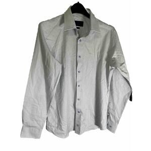 David Donahue Dress Shirt Mens 16 34 / 35 White Blue Brown Striped Button Up